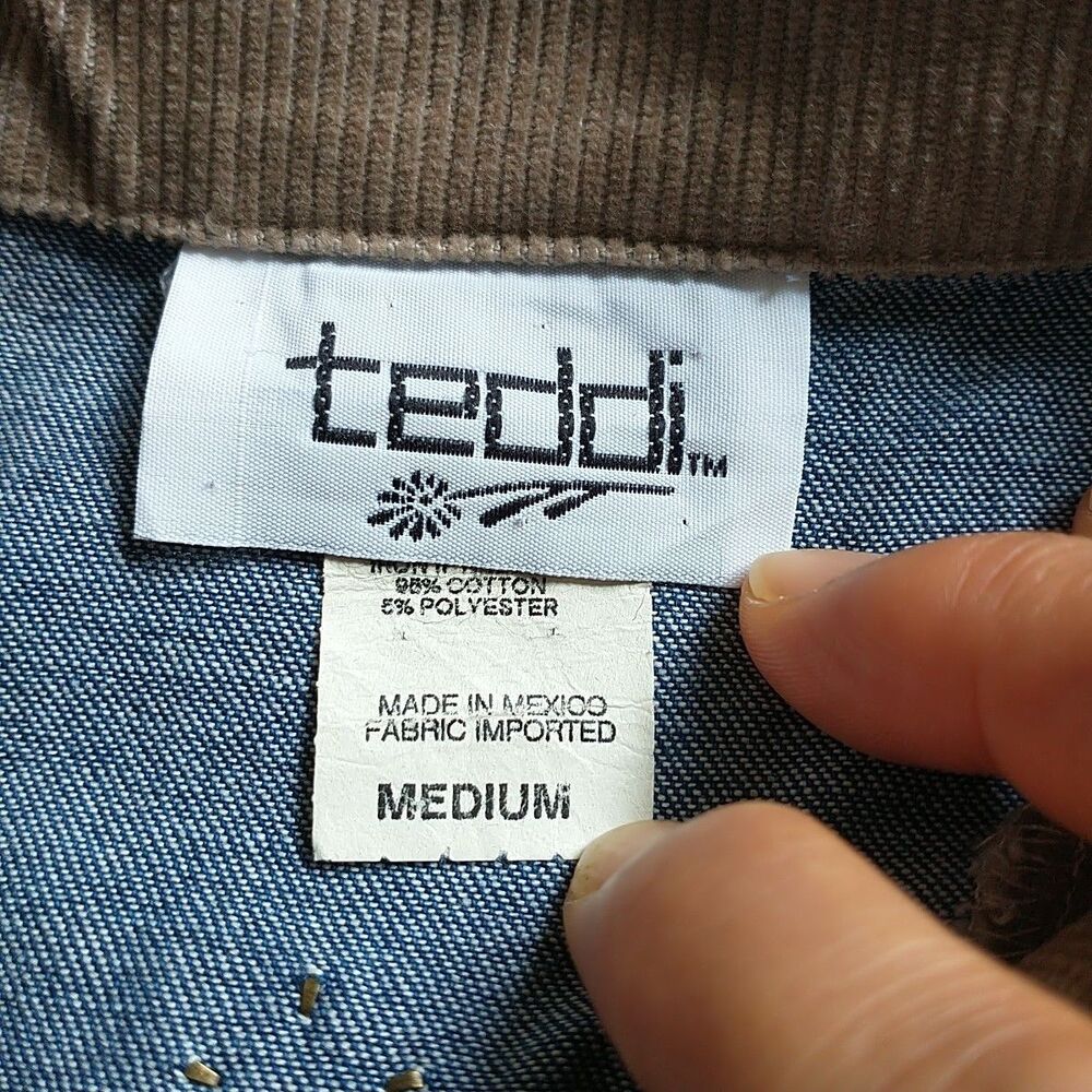 Vtg Teddi Chore Jacket Womens M Blue Denim Embroidered Heart Pocket Corduroy 90s - Picture 8 of 9